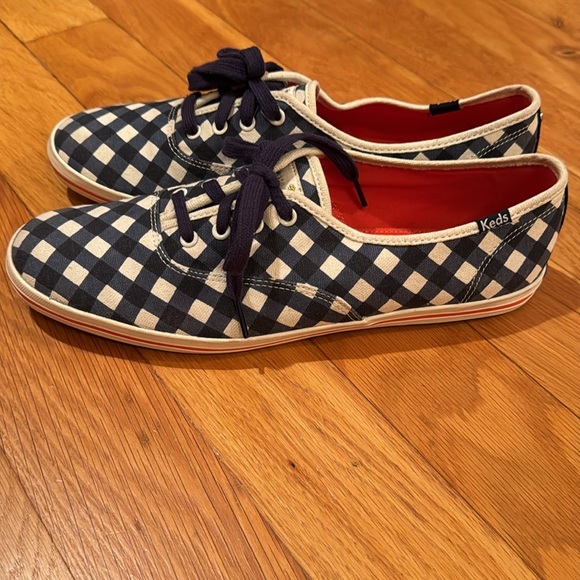 Kate Spade KEDS blue white gingham check checked tennis shoes sneakers 11 coral - Picture 5 of 17